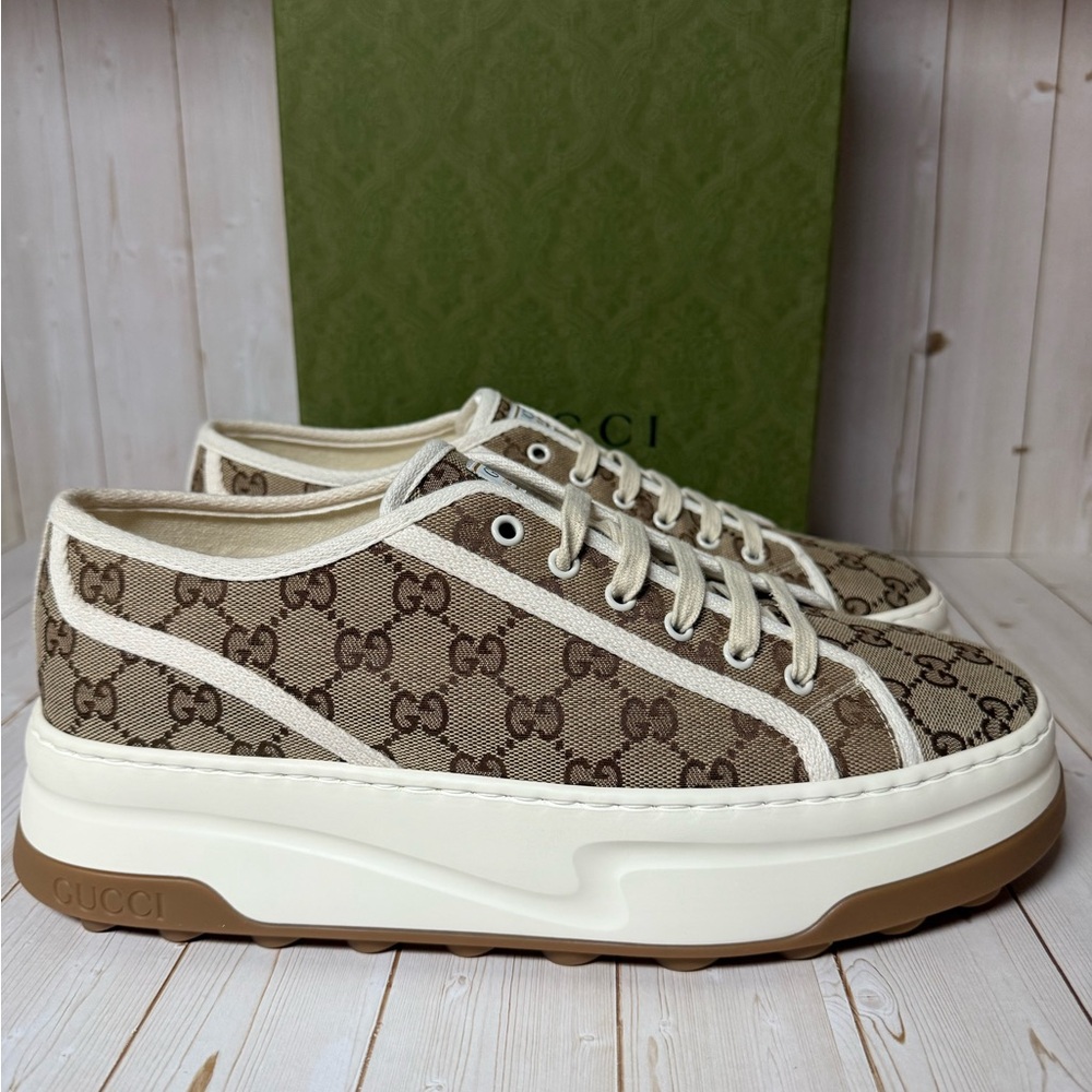 Gucci GG Supreme 1977 Tennis Canvas Sneaker Beige/Ebony-White Sz 11.5G / 12.5US - Picture 3 of 13